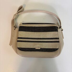 Kate Spade Cream with Black Striped Canvas & Cream Leather Shoulder Purse